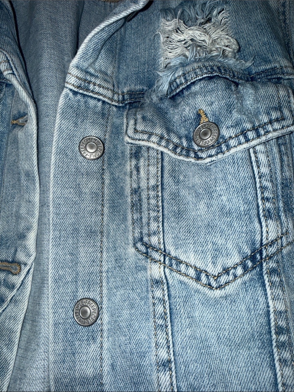 Free People Light Blue Distressed Denim Jacket - Picture 2 of 4